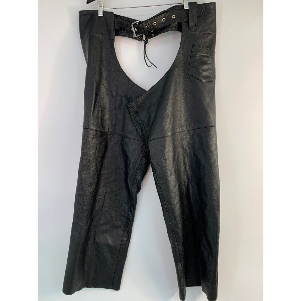 Men’s Xelement black leather chaps Moto pants size 54 5982